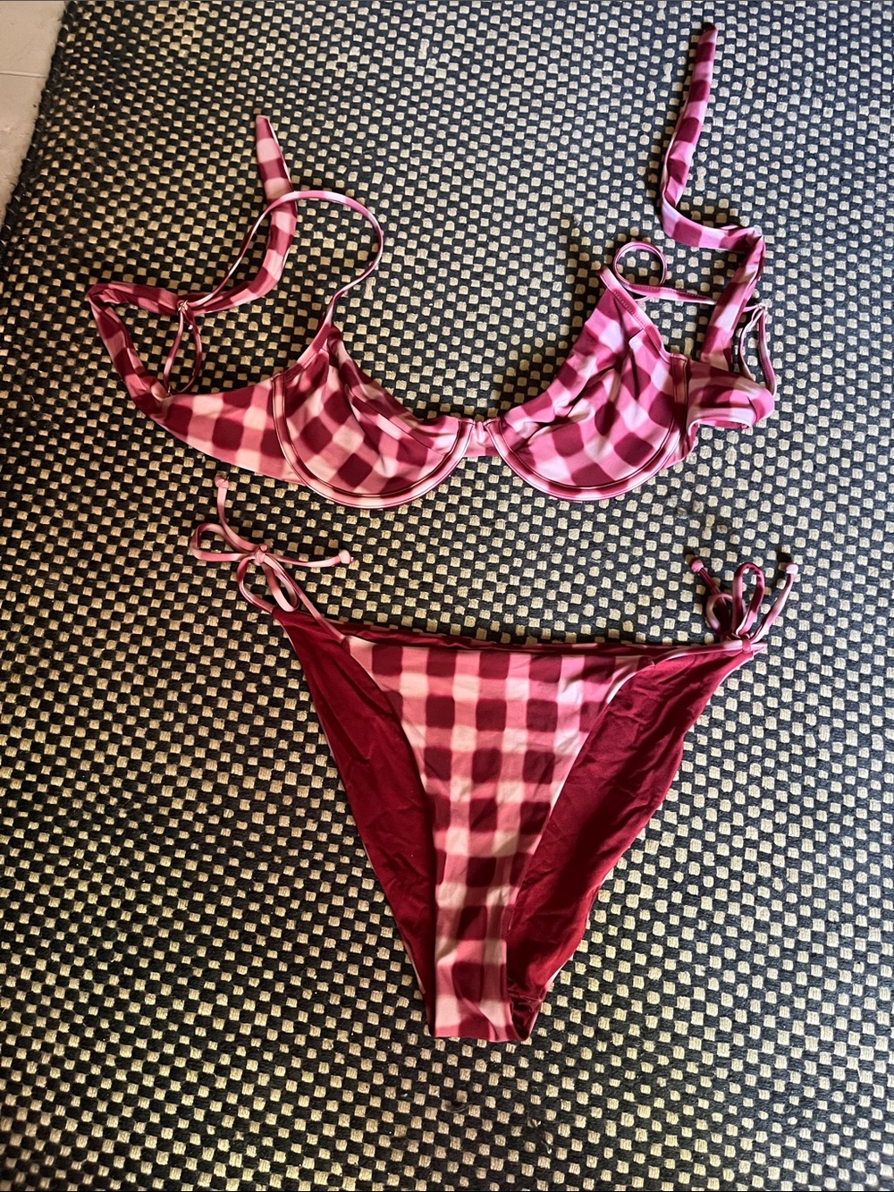 WeWoreWhat Pink Check Gingham Bikini Set